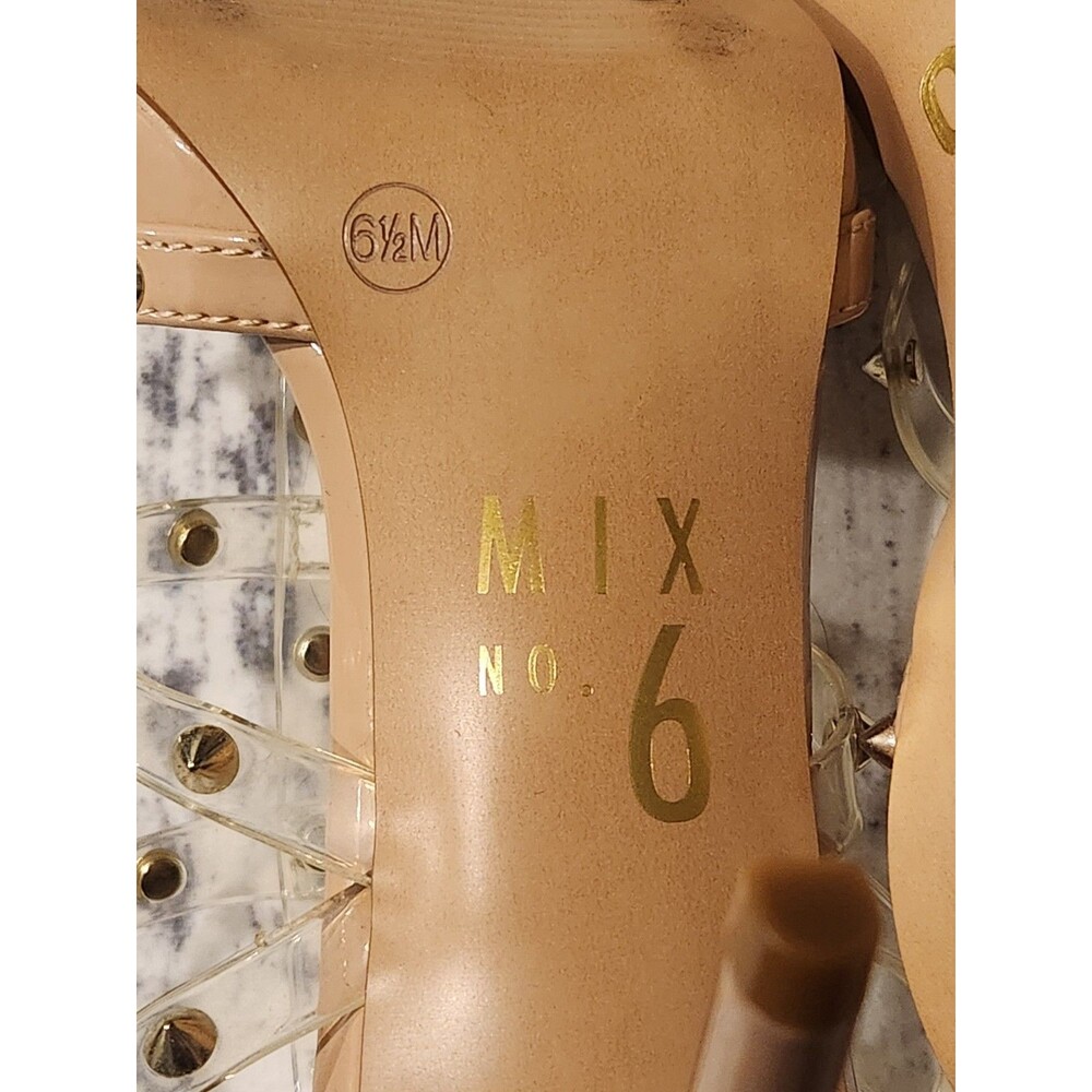 Mix No. 6 Beige Patent Strappy Pointed Toe Studded Ankle Strap Heels 6M - Picture 7 of 7